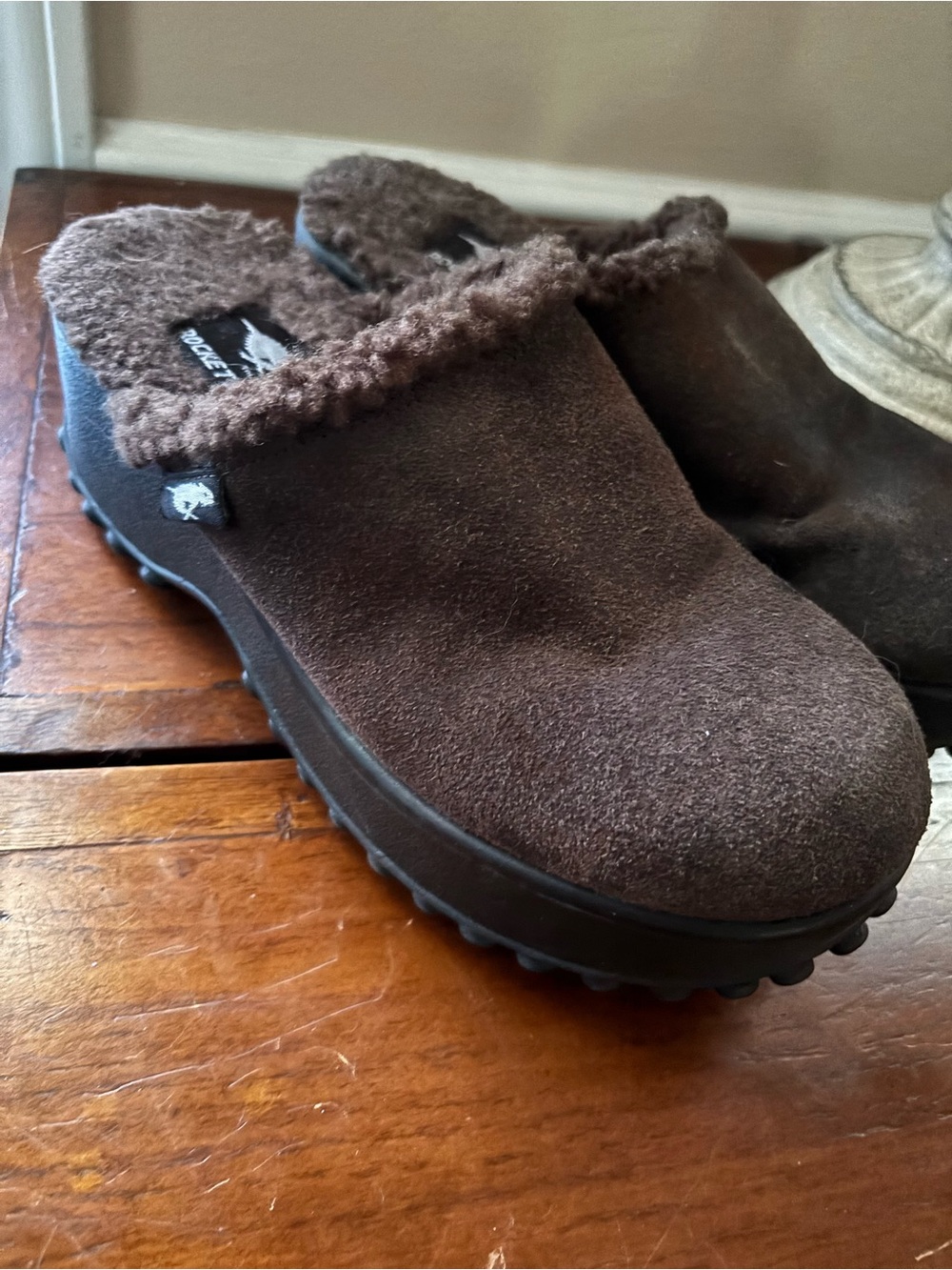 Vintage Rocket Dog Brown Suede Faux Fur Clog Mules Y2K Chunky Cozy Shoes 7